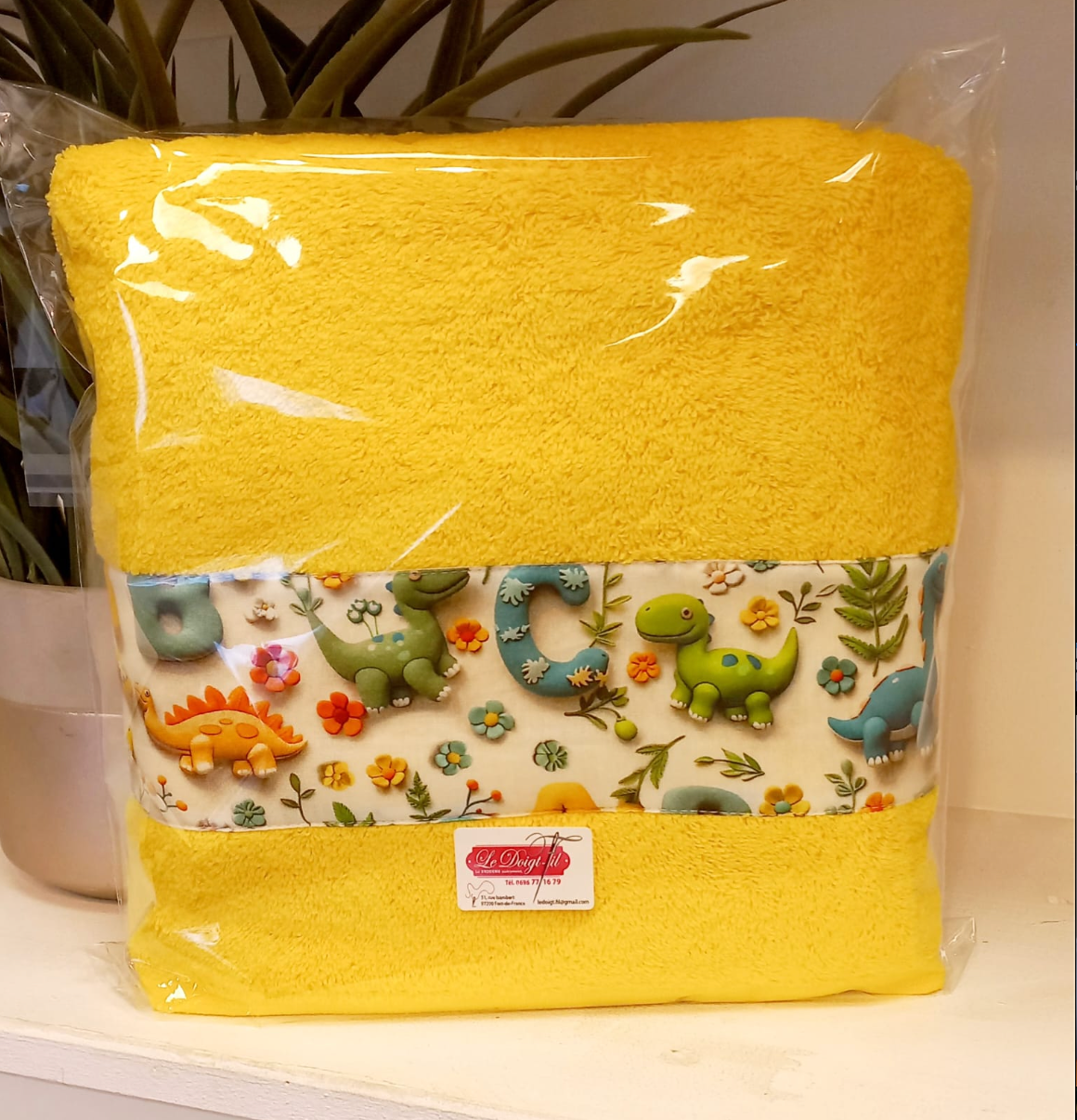 Drap de douche "Petit Dino" Jaune Soleil
