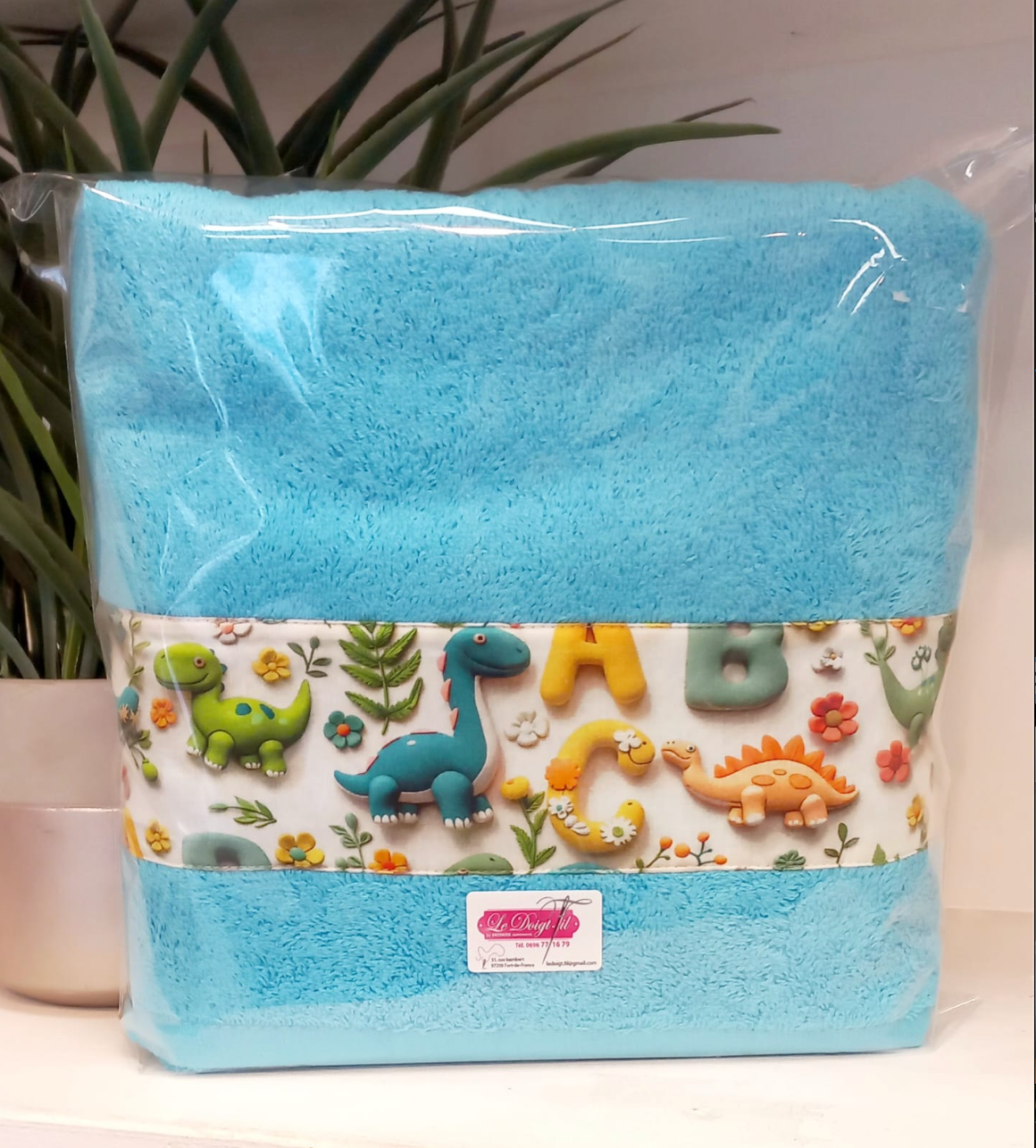 Drap de douche "Petit Dino" Turquoise