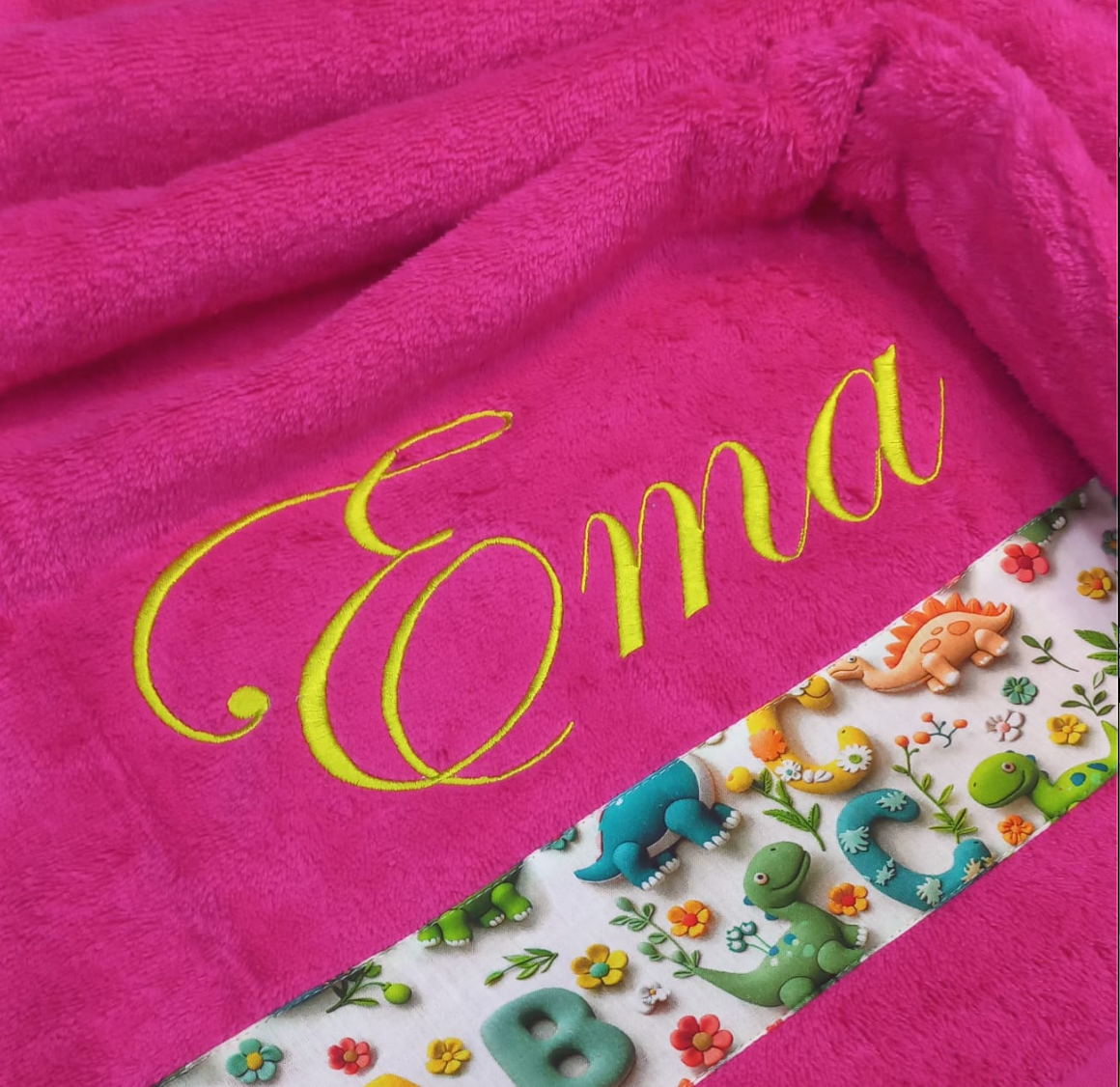 Drap de douche "Petit Dino" Fuschia