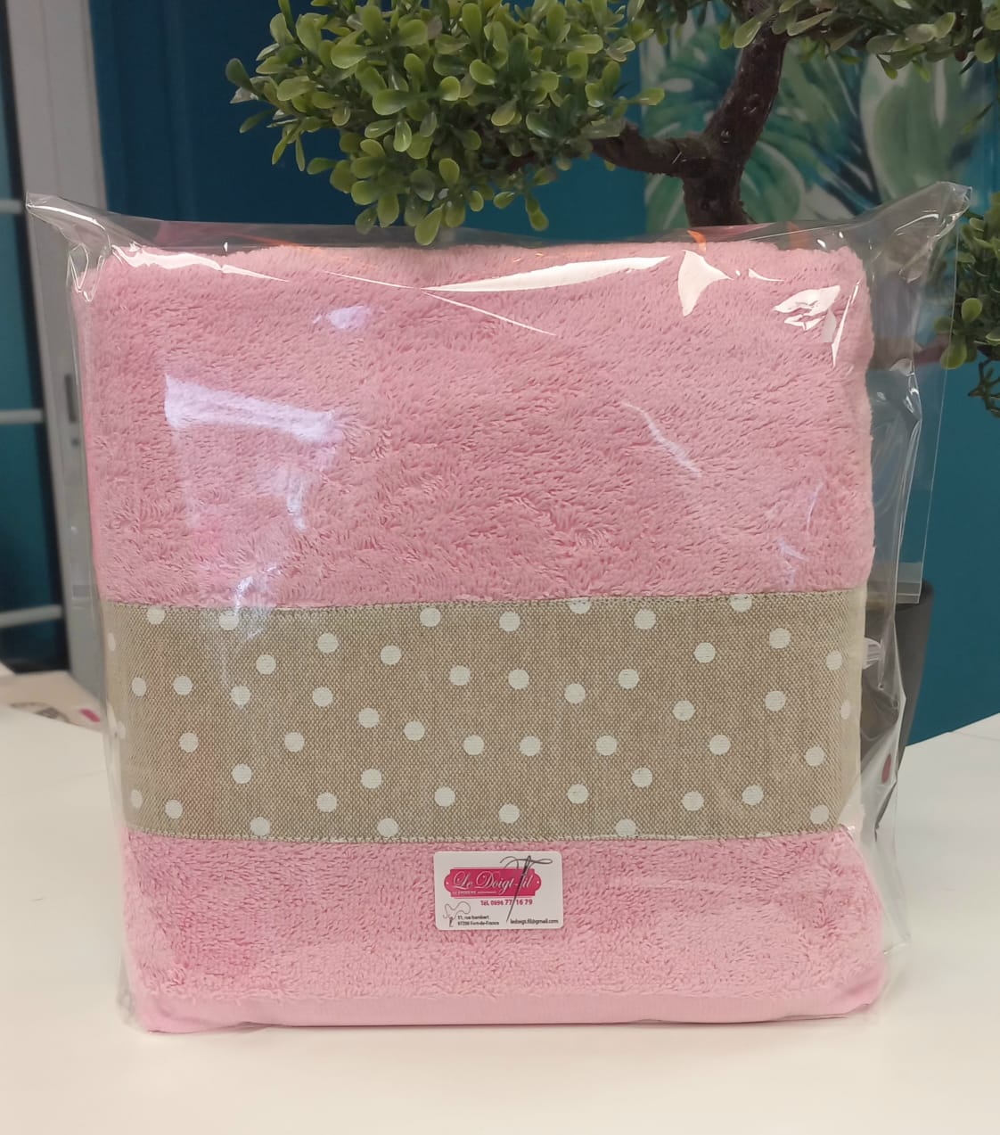 Drap de douche "P'tits Pois" Fond Rose