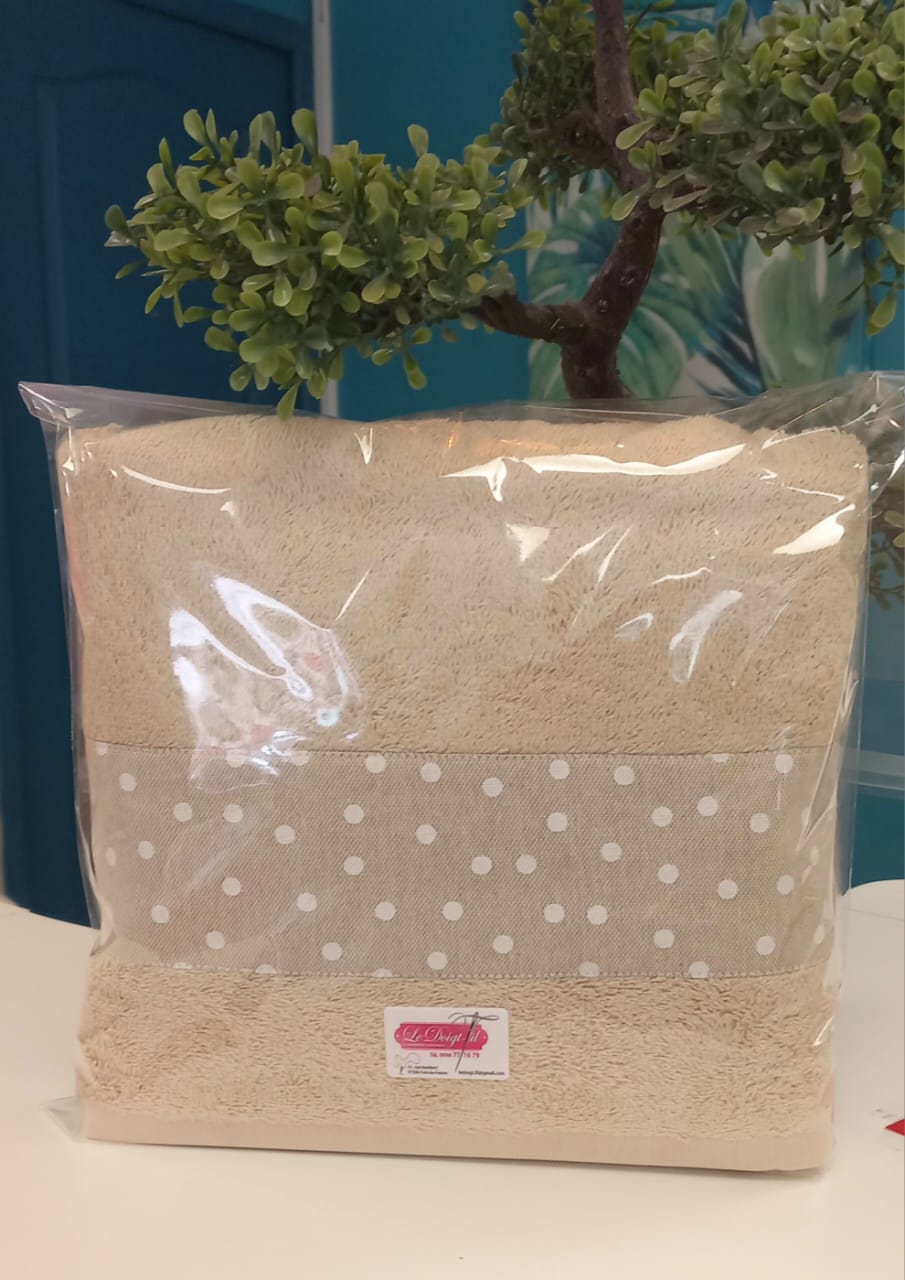 Drap de douche "P'tits Pois" Fond Camel